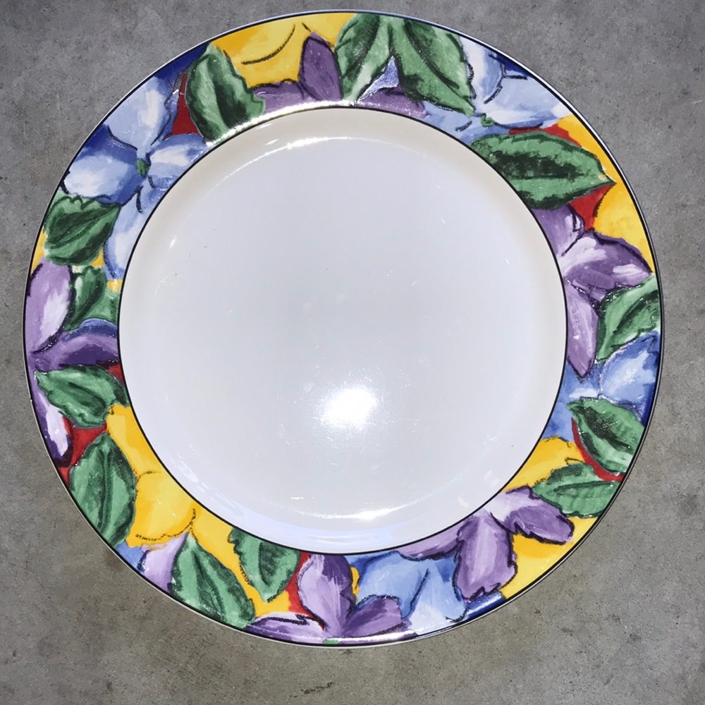 Vibrant Floral Rim Dinner Plate - Purple, Yellow & Green